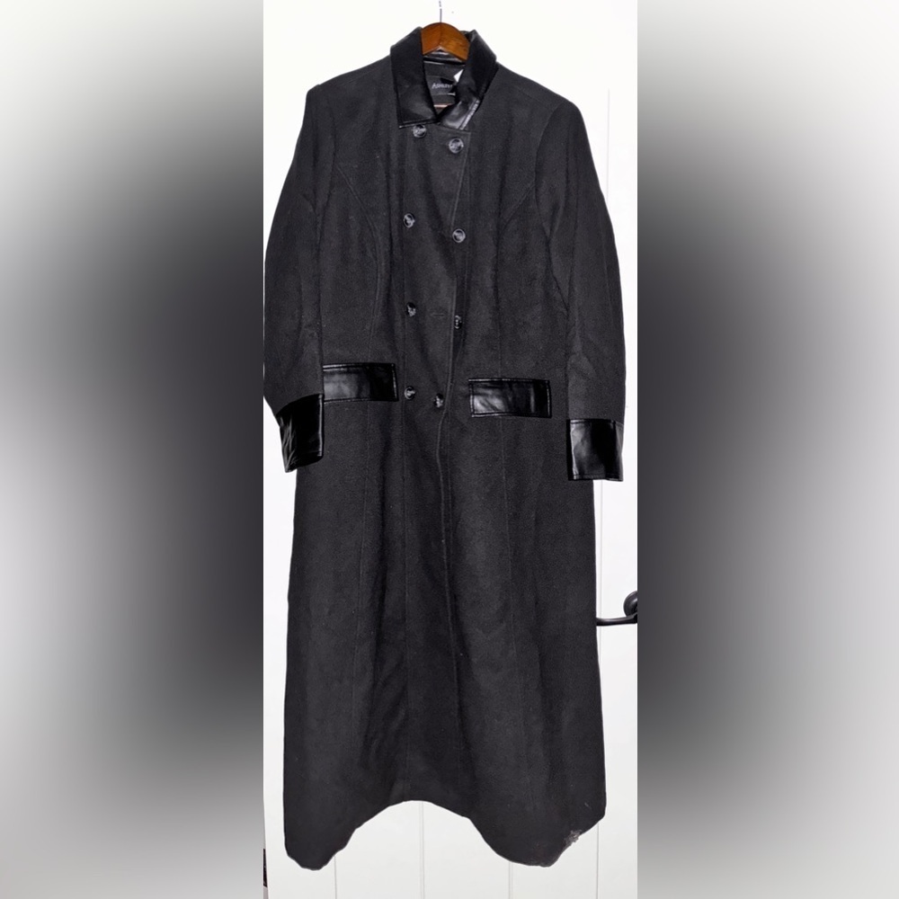 Ashley Stewart Faux Wool Trench Coat Faux Leather Women 16 Winter Outdoor NEW